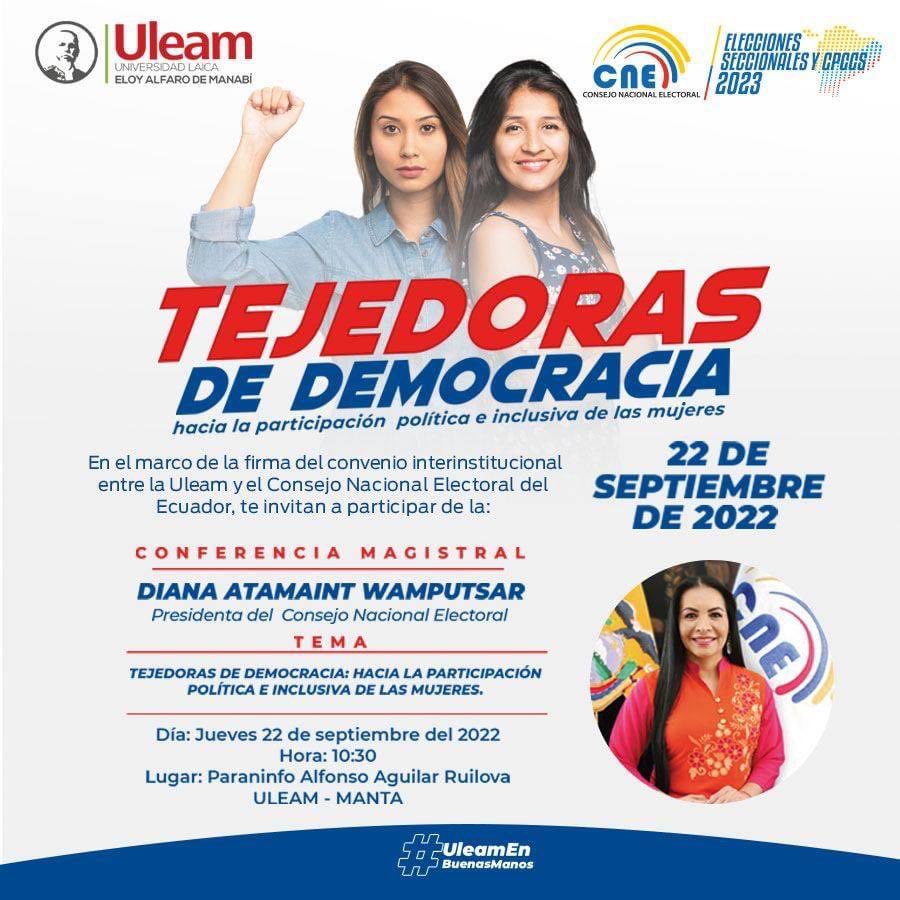 La democracia, al igual que una red, se entreteje y fortalece a través de voluntades y compromiso por la equidad e inclusión. 

Les invito a que me acompañen en mi conferencia: Tejedoras de Democracia, hacia la participación política e inclusión de las mujeres.