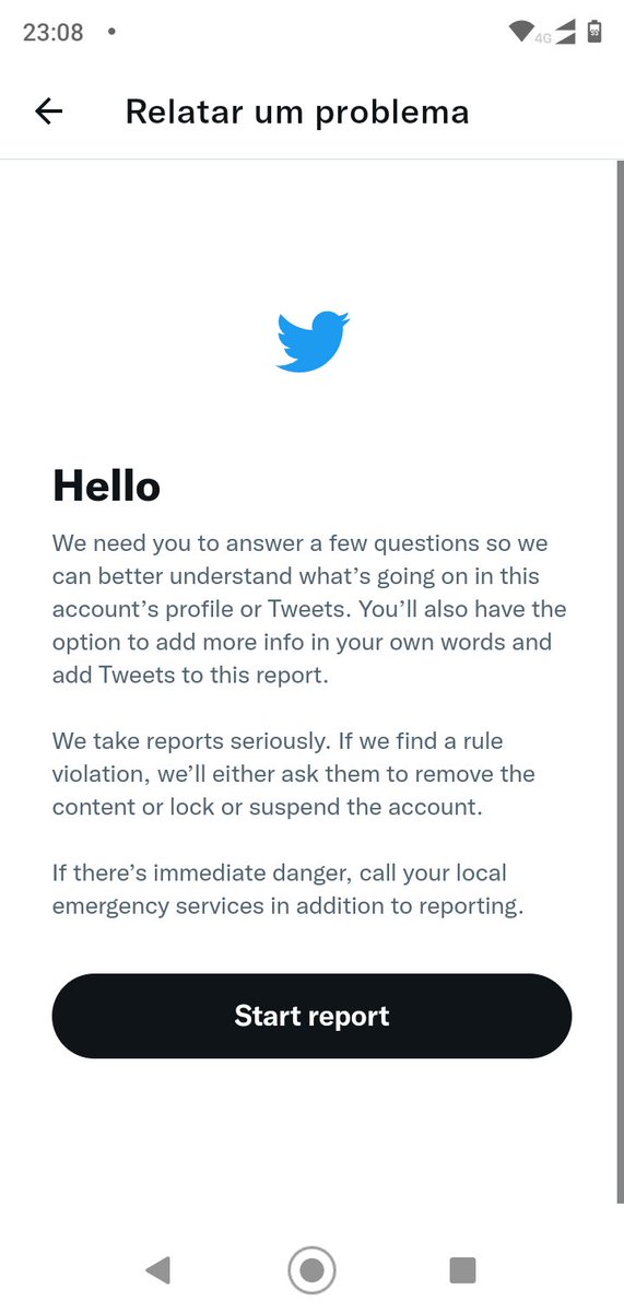 Alguém consegue me ajudar, como que altera isso, quando vou denunciar um tweet aparece em inglês e não consigo alterar para o português. Aparece assim