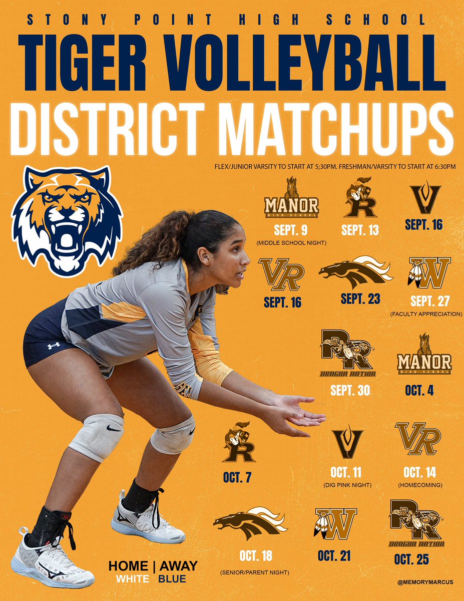 With district underway, here is our district schedule card. #RecruitSTP #StickTogether 🐅🏐

📸 🎨: @memorymarcus x <a href="/LionDenAthletes/">Lions Den Athletes</a>