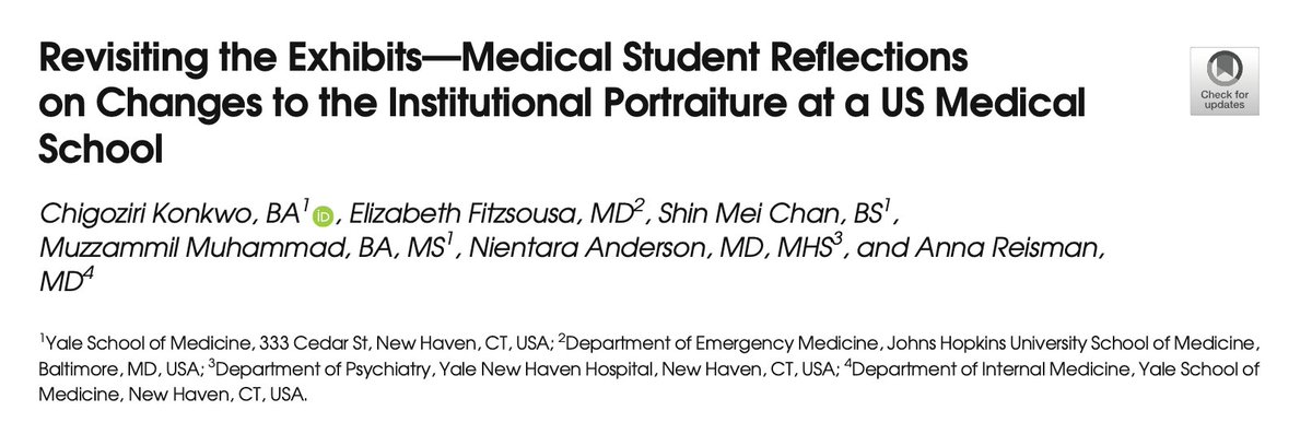 How do portraits on the walls of medical schools affect students? Now in @JournalGIM, we share how recent changes in institutional portraiture @YaleMed play a role in belongingness/well-being: rdcu.be/cV4cE. @maituranci @annareisman @YaleMedHum