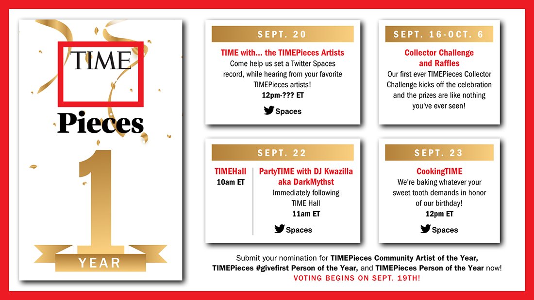 TIMEPieces's tweet photo. It's that time of the week! Tomorrow, we're hosting a special edition TIME Hall right here on Twitter in honor of our 1-year! 🔔

You definitely don't want to miss the updates and announcements of a special edition TIME Hall 👀

Set your reminder ➡️ https://t.co/CKfeKzb4zY https://t.co/HOmBSOqBQy