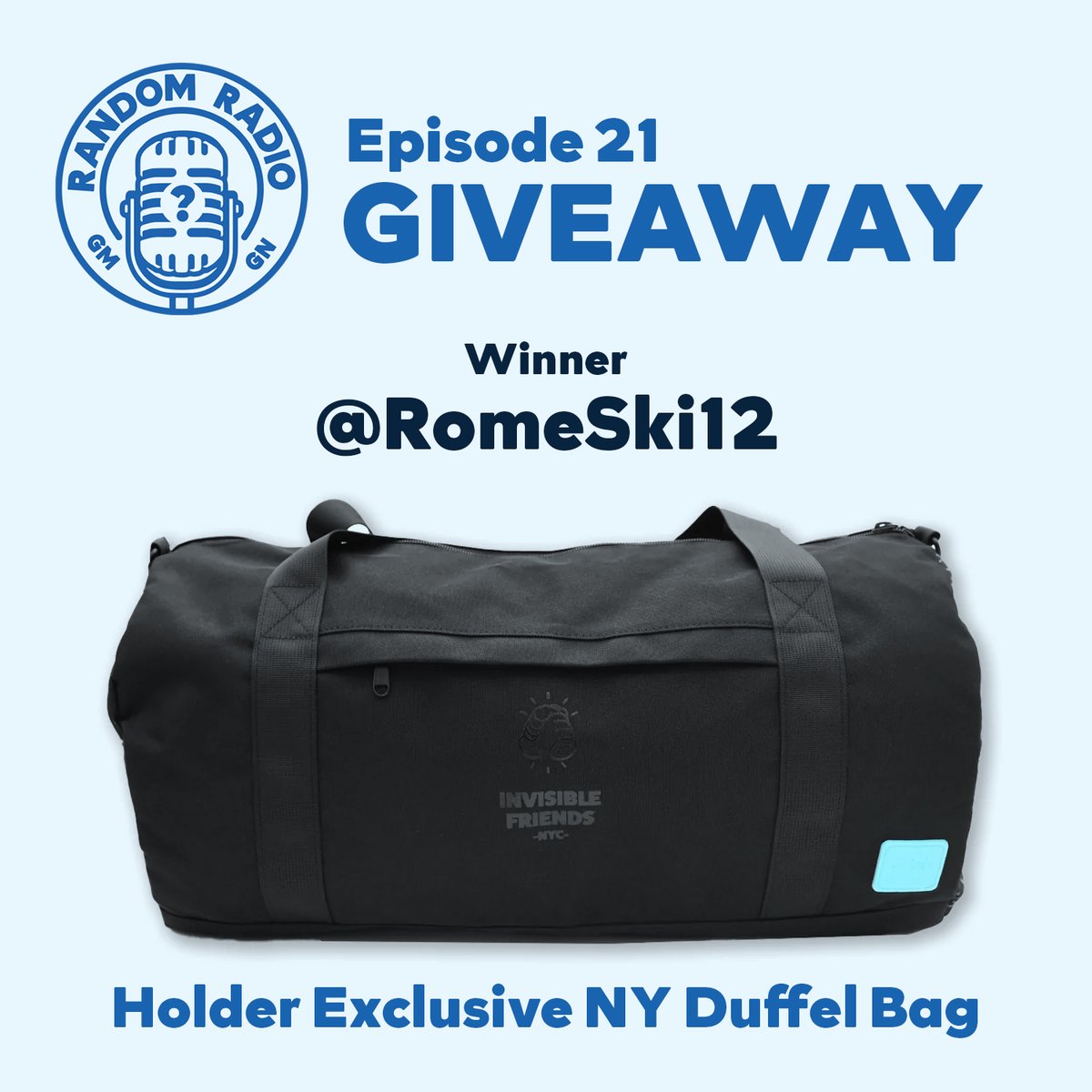 DavePlowden's tweet image. Congrats to @RomeSki12 on winning the @InvsbleFriends Holder Exclusive NY Duffle Bag! Thanks for joining #RandomRadio!