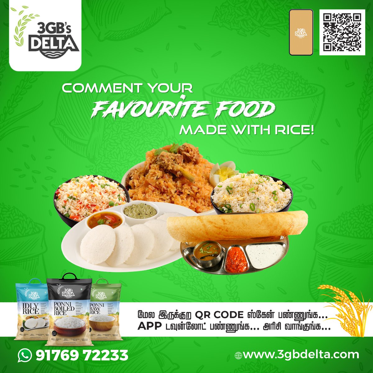 3gbdelta's tweet photo. Choose your favorite food made with rice!
We blend tradition with technology to deliver taste in every bite. 📲Click https://t.co/7Y9WX9ZGzB to order now.
#3gbdeltarice #delta #rice #app #free #download #food #homemaker #coimbatore #shopping #tamilnadu #trending #foodie #funfact https://t.co/tJEw4JSHiT