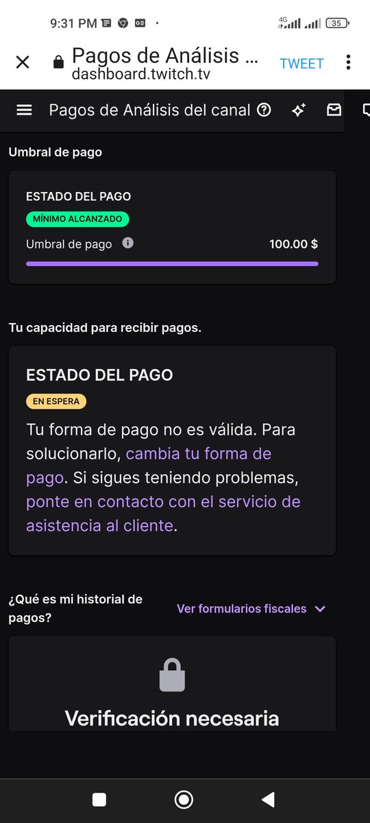 bkdjoficial's tweet photo. @TwitchSupport  @TwitchSupportES Tengo problemas con mi método de pago sale que no tengo método agragado y cuando voy a hacerlo dice que me contacte con ustedes pero no recibo respuesta alguna por favor necesito ayuda se supone ya está configurado https://t.co/O5HaBXU2Cx