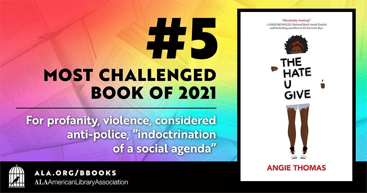 Books unite us. Books encourage boundless exploration and allow readers to spread their wings.

In honor of #BannedBooksWeek, we are counting down the top 10 of the most challenged books in 2021. 

#5 is The Hate U Give by @angiecthomas https://t.co/geWb5pJOUi