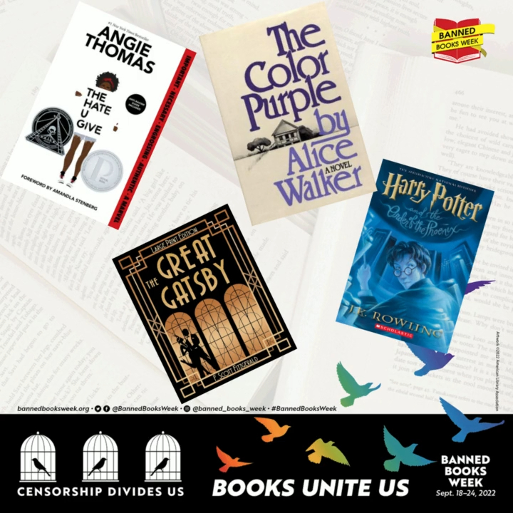 Harry Potter, The Color Purple, The Hate U Give, The Great Gatsby are all on The Banned Books List. What's your favorite banned book? #bannedbooksweek #bannedbooks https://t.co/mb2OhjVJov