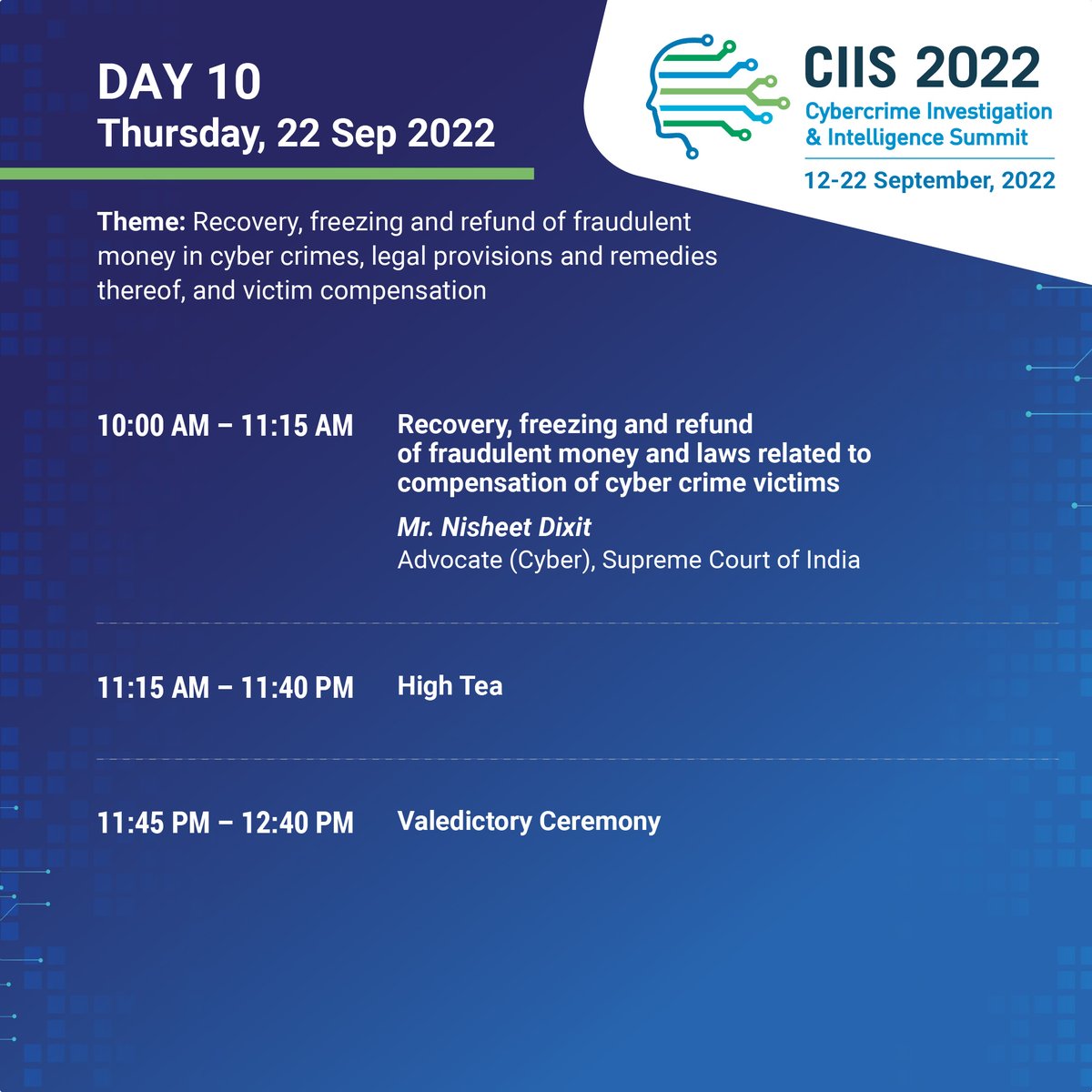 CII_Summit's tweet image. The journey of endless learnings and interactive keynotes for this edition of CIIS is coming to a halt today. We hope you gained meaningful insights from this summit, and we cannot wait to see you again next year. 

#CIIS2022 #cybercrime #fraudulentmoney #lawenforcement