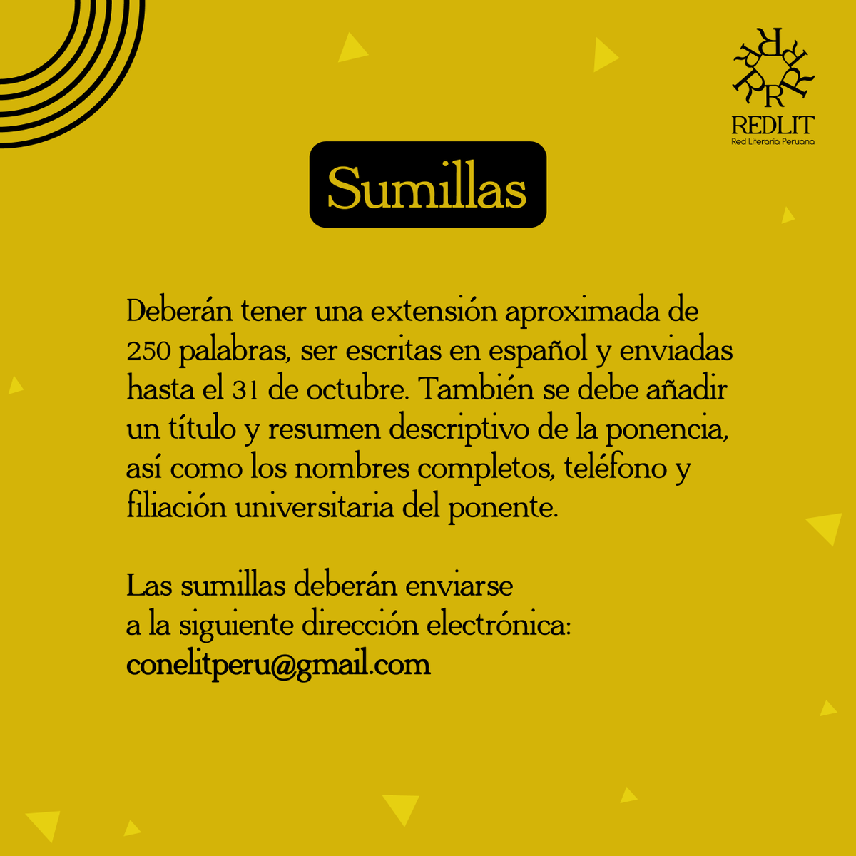 redliteraria's tweet photo. Te invitamos a enviar tus ponencias para el X Congreso Internacional de Estudiantes de Literatura (X Conelit) 🤓
📌No olvides que tienes hasta el 31 de octubre para participar.
Sí deseas más información puede entrar al siguiente enlace:
https://t.co/LTEuCethtr https://t.co/MWxTQCT1EJ