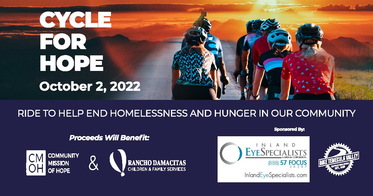 SoCalCycling's tweet photo. Ride the Cycle for Hope and enjoy the great roads around Temecula Wine country while helping out a great cause to fight hunger and homelessness. 50, 25 and 15 mile rides available.
More Info & Register @ https://t.co/deeDYQSrLf
#Cycling #Bicycling #CycleforHope #CyclingEvents https://t.co/jtuHAzKspu