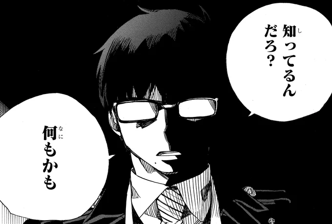 【味わい表情コレクション!】
メフィストに詰め寄る雪男、闇に染まる…。
(21巻94話「雪の果て(3)」より) 