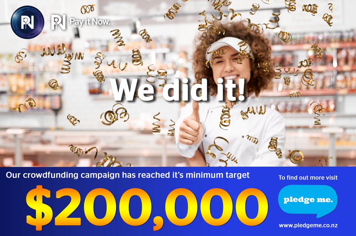 PayItNow_PIN's tweet photo. We did it!!! 🎉🎉🎉

Our PledgeMe crowdfunding campaign has passed the minimum target and is now sitting at an amazing $219k
 
There's still 8 days remaining to get your slice of one of New Zealand's leading blockchain companies #payitnow 

Visit https://t.co/QmnZZXpEqq https://t.co/zKGiImzxvz