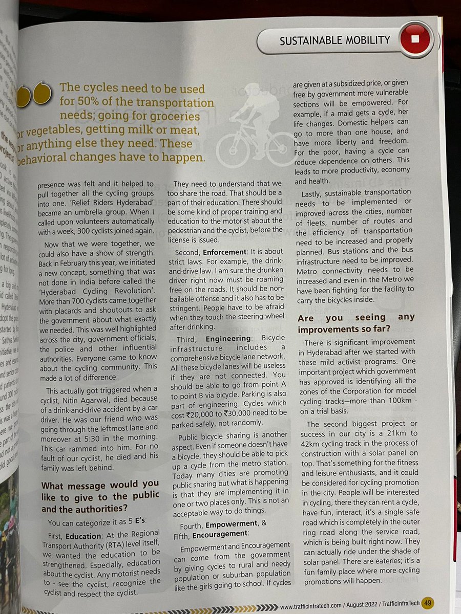 sselvan's tweet photo. Thank you #TrafficInfraTech #MangalaChandran
@HydcyclingRev @RaviSpy1836 @Anjani66124854
@ReliefRidersHyd
#HyderabadCyclingRevolution
#CyclingCommunityOfHyderabad
All for one cause #ActiveMobility #ResetHyderabadWithCycling
@BYCS_org @BYCSIndia @arvindkumar_ias @KTRTRS https://t.co/WKuRXsvOB4