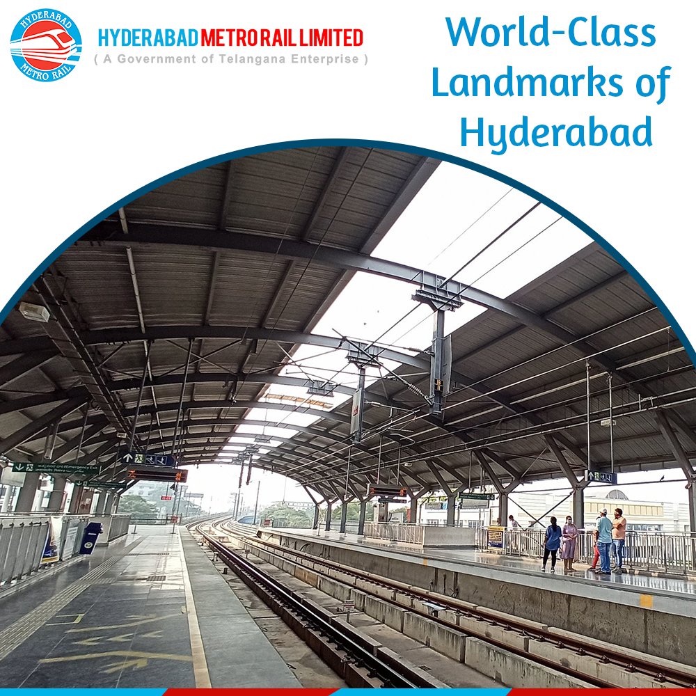 The world-class stations of #HyderabadMetro are now the latest landmarks, with an appealing presence. #HyderabadMetroRail #HyderabadMetro #HMR #HydMetro #MetroStations