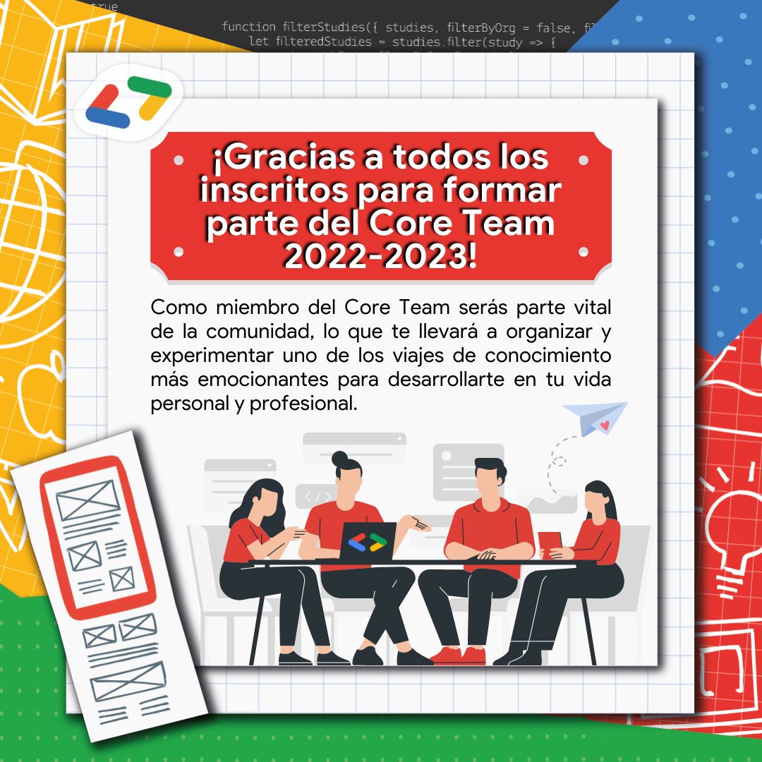 dsc_unica's tweet photo. ¡Gracias a todos los inscritos para formar parte del Core Team y Voluntariado de #GDSCUNICA 2022-2023! 🎯👐
#gdsc #google #tecnologia #comunidad #coreteam #voluntariado https://t.co/9AtXz2SgRE
