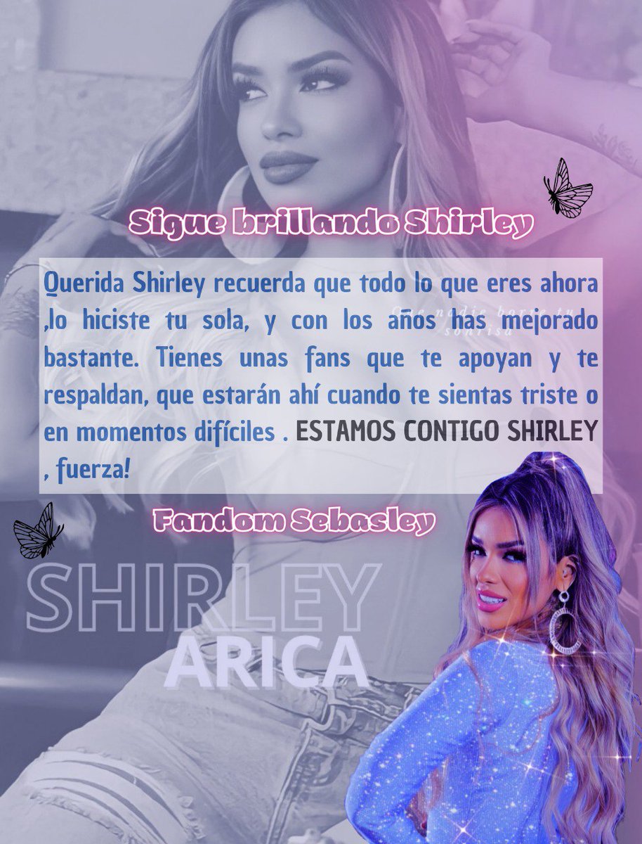 StrongDiamond_'s tweet photo. 🌿Querida Shirley🌿
To. @shirley_arica 
Todo lo hacemos por ti, a pesar de todas las incomodidades que sufrimos y los comentarios , TE APOYAMOS, se 💪 fuerte tu eres una gran mujer 💜💕 
ESTAMOS CONTIGO SHIRLEY 

#EstamosContigoShirleyA https://t.co/3jbUJOD2IF