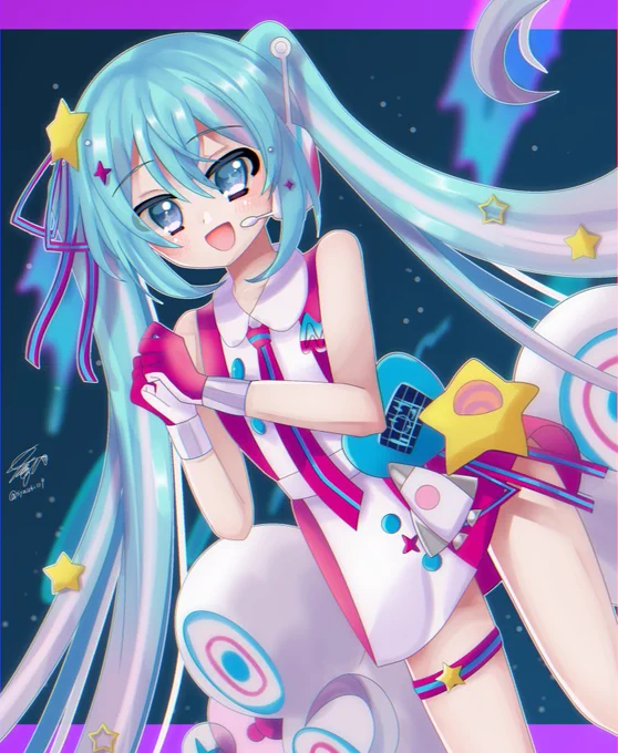 # お互いの絵をお互いの絵柄でリメイクし合いませんか早紀ちゃん( )の可愛い可愛いミクちゃんを描かせていただきましたキラッキラの女の子難ちぃけど楽しかった楓←  →早紀ちゃん元絵 