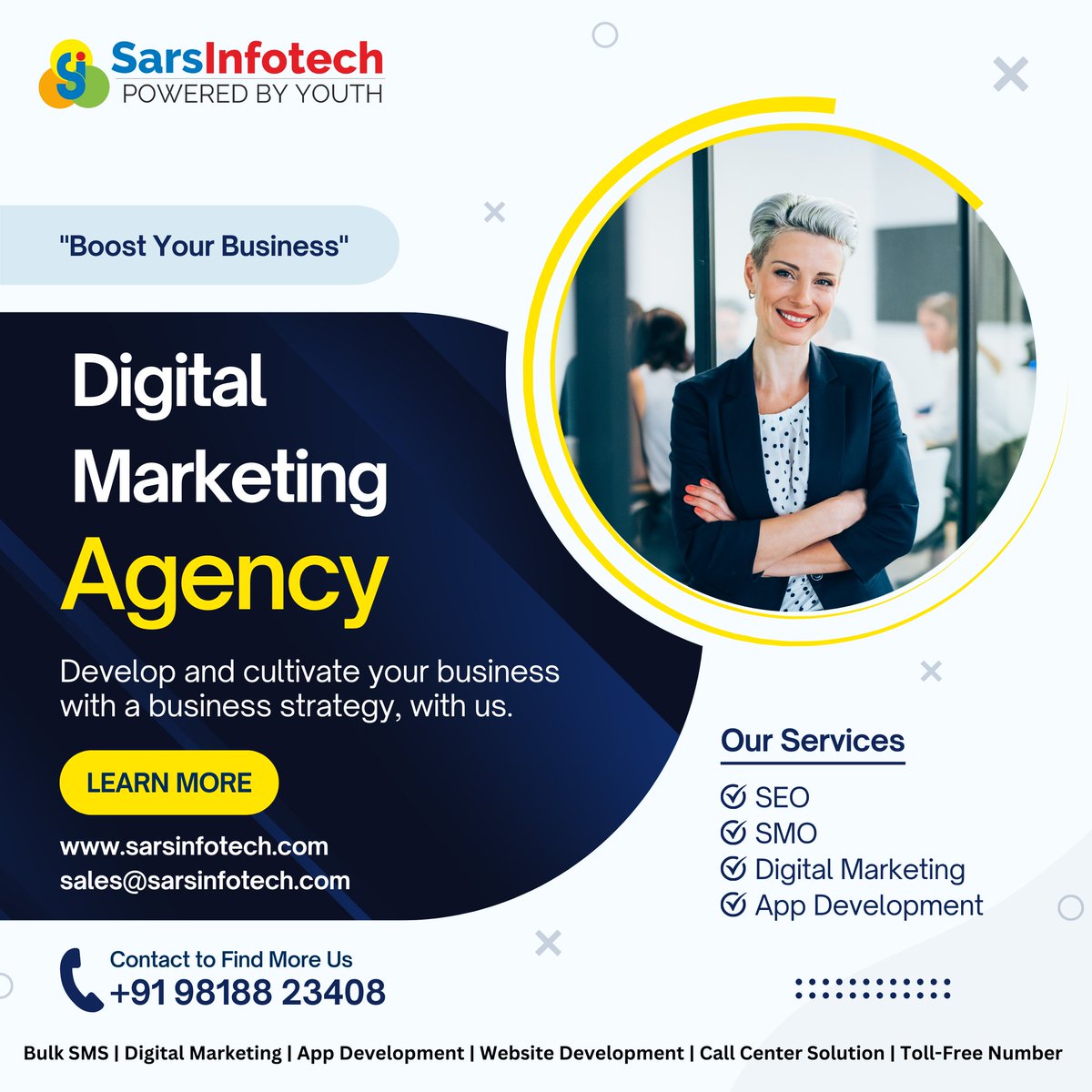 SarsInfotech's tweet photo. Boost Your Business With Sars Infotech Pvt Ltd, Leading Digital Marketing Agency.

contact us for free sample post.

WhatsApp for More Details : +91 9818823408

 #digitalmarketer #digitalmarketing #digitalmarketing  #digitalmarketingexpert #bulksms #marketingdigital #sales https://t.co/eiVOuJ57hy