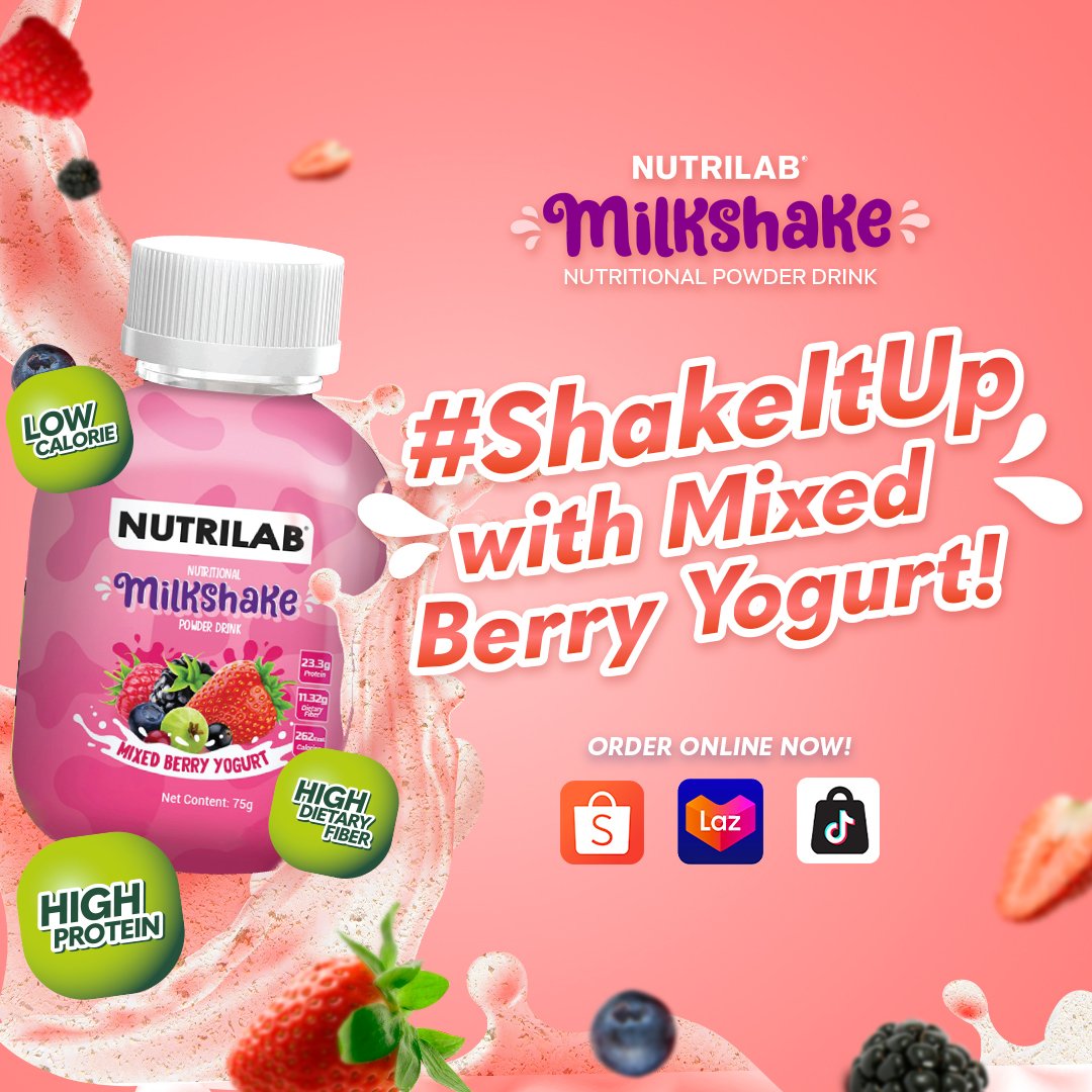 NutrilabPH's tweet photo. Mix it up and #ShakeItup✨ with a healthy bottle of Mixed Berry Yogurt 🍓 complete with
💪Protein
😋Dietary Fiber
🌟Low Calories 
#mealreplacement #nutrilab #diet https://t.co/w7lZfiMwRn