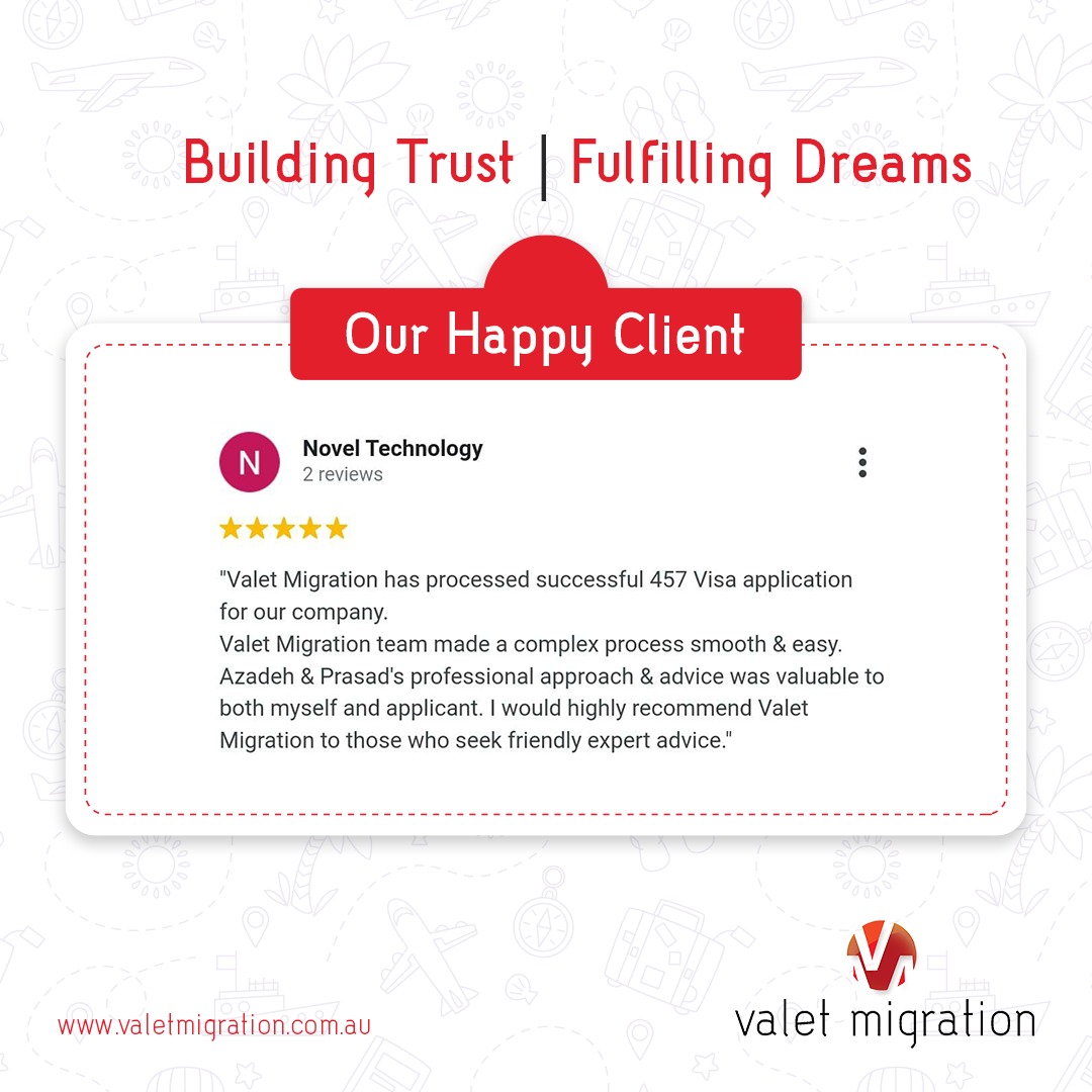Valet_Migration's tweet photo. We appreciate you for trusting us. Hope to serve you in future as well. 
.
.
#ValetMigration #AustraliaVisa #googlereviews #visa #career #studyinaustralia #studyabroad #studentvisa #australiavisaconsultants #australiapr #australiaeducation #migrationconsultants #happyclients https://t.co/B2et53qZZL