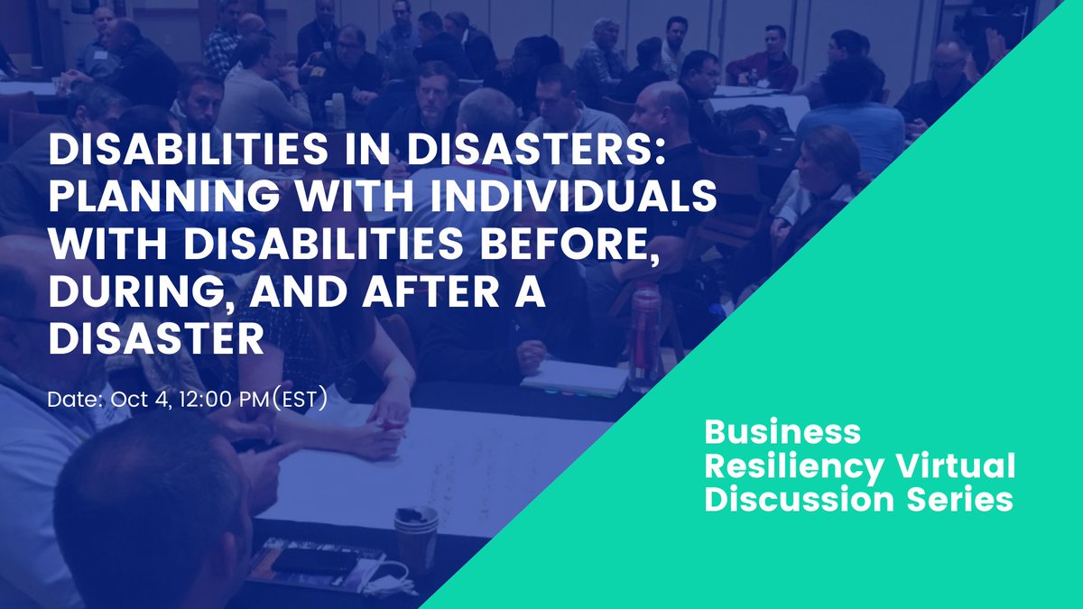 ahcusa's tweet image. [NEW] Disabilities in Disasters: Planning with Individuals with Disabilities Before, During, and After a Disaster - Date: Oct 4, 12 PM (EST)

Register ➡️ resilienceexch.org/registration-1

● Captain Daryl Schaffer (Ret.)
● L. Vance Taylor