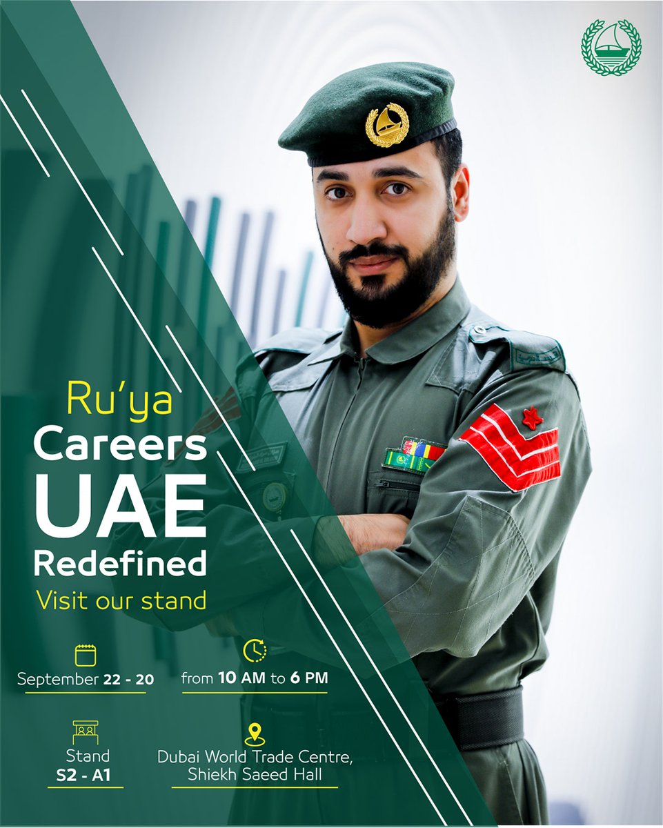 Visit our stand at RU’YA Careers UAE Redefined if you’re looking for a job opportunity or want to advance your professional growth. Start your professional journey with a career that matches your ambitions and talents in the various policing fields.

ejob.dubaipolice.gov.ae/ar/