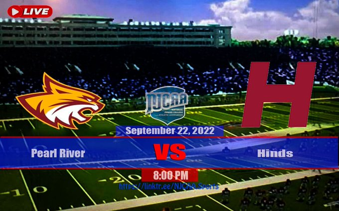 🏈 Pearl River vs. Hinds
📽️ Live Streaming - bit.ly/3RwuhVx 
🗓 Thu, Sept 22 2022
⏰ 8 PM
<a href="/PRCCAthletics/">PRCC Athletics</a> <a href="/PearlRiverFB/">Pearl River Football</a> <a href="/PRCC_Wildcats/">PRCC Wildcats</a> <a href="/Qavonte2/">Qavonte Swanigan</a> @CoachNateE <a href="/HindsCC/">Hinds Community College</a> <a href="/HindsCC_FB/">Hinds CC Football</a> <a href="/HindsAthletics/">Hinds Community College Athletics</a> <a href="/WillieMac50/">Will McBeth; MS, LAT, ATC</a> <a href="/Coach_Matt_Lott/">Matt Lott</a> <a href="/oc7888/">Larry Williams Head Football Coach Coahoma CC</a>