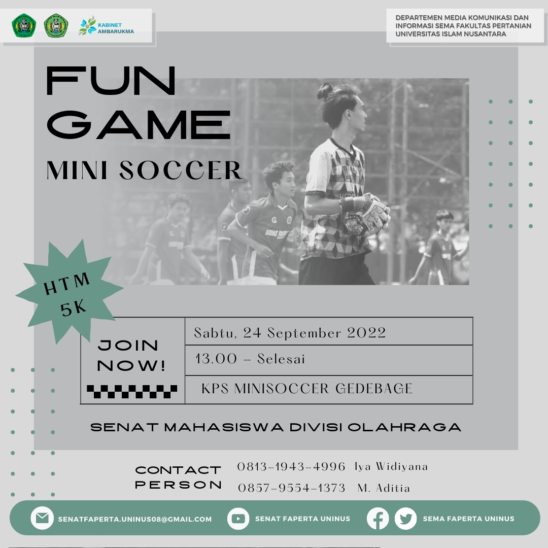 FapertaUninus's tweet photo. Hallo Baperrrrr🙌
Untuk menjaga tali silaturahmi, Divisi Olahraga SEMA Faperta Uninus mengajak kalian untuk seru-seruan bareng dalam kegiatan Fun Game Mini Soccer.
Kami tunggu partisipasi kalian
Join now..!!!!
👇
https://t.co/bL7ENh5aWD
#Semafaperta #Uninus #minisoccer #fungame https://t.co/RfbdZiex5a