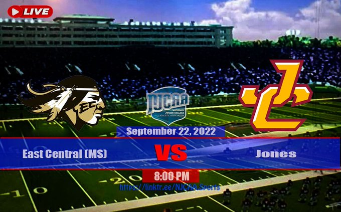 🏈 East Central (MS) vs. Jones
📽️ Live Streaming - is.gd/4OosvX
🗓 Thu, Sept 22 2022
⏰ 8 PM
<a href="/ECCCAthletics/">ECCC Athletics</a> <a href="/eccc_football/">East Central Warrior Football 🏈</a> <a href="/CoachShields_EC/">Dylan Shields</a>  <a href="/ECCC_MS/">ECCC</a> <a href="/LoftonMykel/">Mikeyyy</a> <a href="/Jalex_Hardy/">♠️J’AlexHardy🎬</a> <a href="/JC_BobcatsFB/">Jones College 🏈</a> <a href="/JonesCollege_/">Jones College</a> <a href="/JC_Bobcats/">Jones College Athletics</a> <a href="/CoachBNASTY/">Brian Hudson</a> <a href="/underated54/">D.Crawford</a>