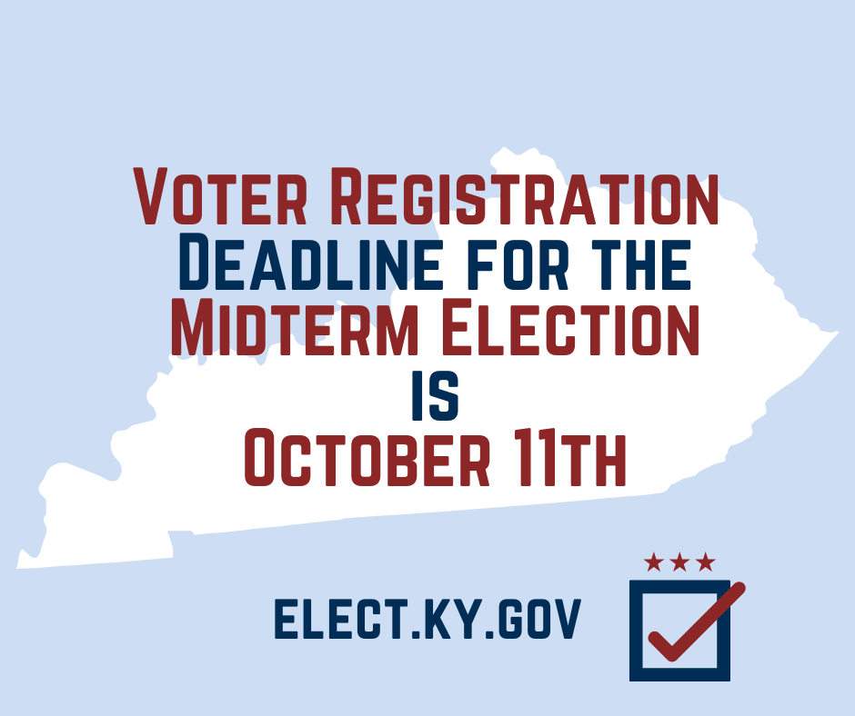 FriendsofCCPL's tweet image. The last day for Kentucky residents to register to vote in this year's general election is October 11th. Find your polling place or check your registration online at elect.ky.gov or GoVoteKY.com. #voteKY