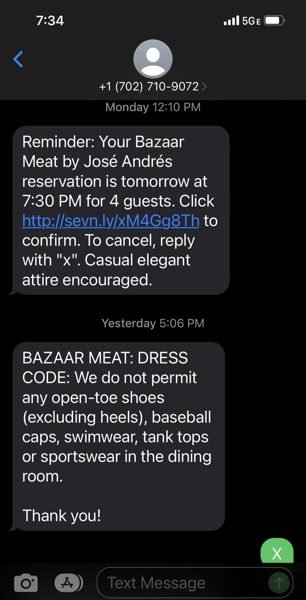 teresasabga's tweet photo. 3/4

Even though I never confirmed the reservation over text and we asked to cancel over the phone, Tuesday evening we received a text about dress code. I cancelled again over text and rang @Bazaarbyjose after seeing a charge on my credit card for $200 USD. https://t.co/SfTwg7SeBu