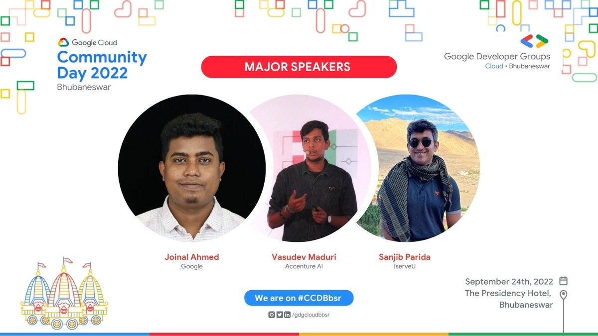We are very much excited for #CCDBbsr! A day full of events, learnings, networking and much more. 🎉

Let's all meet at Google Cloud Community Day Bhubaneswar and take a bunch full of knowledge and make new friends! 🤩

#gdgcloudbbsr #ccdbbsr #community #networking