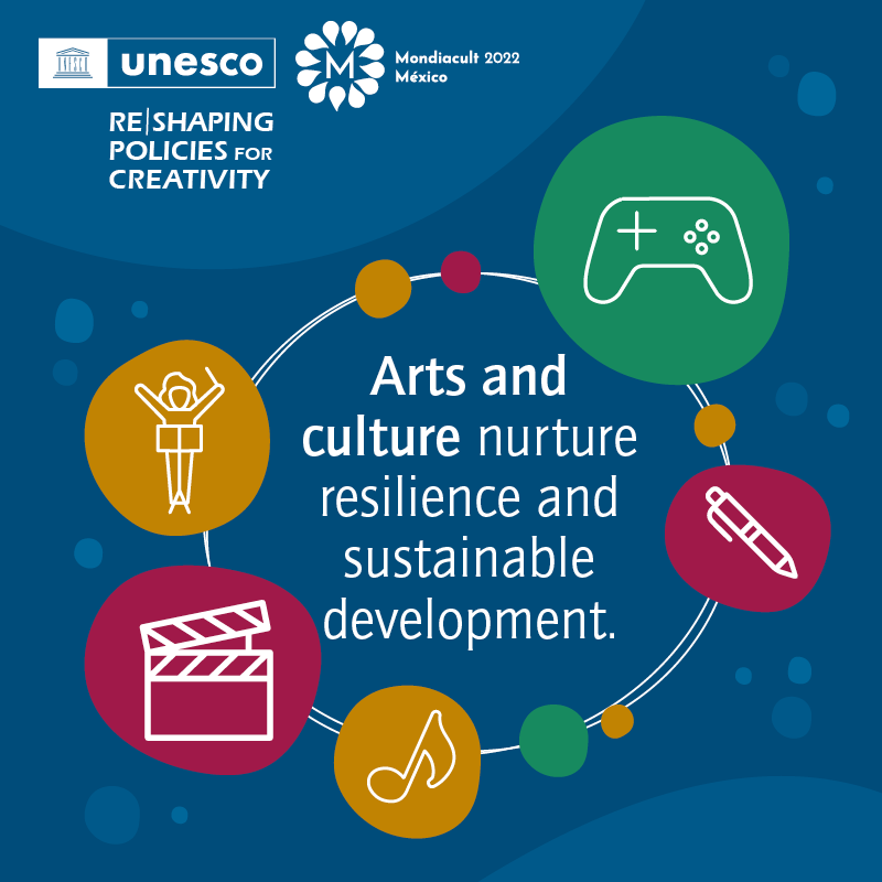 UNESCO's tweet photo. Creators play a key role in sustainable development, yet their contribution is often overlooked. 

Ensuring their work is properly recognised and funded helps create more equitable societies.

Ahead of #MONDIACULT2022, learn more from our global report: https://t.co/ERURvyGtvi https://t.co/BJvBPfknAl