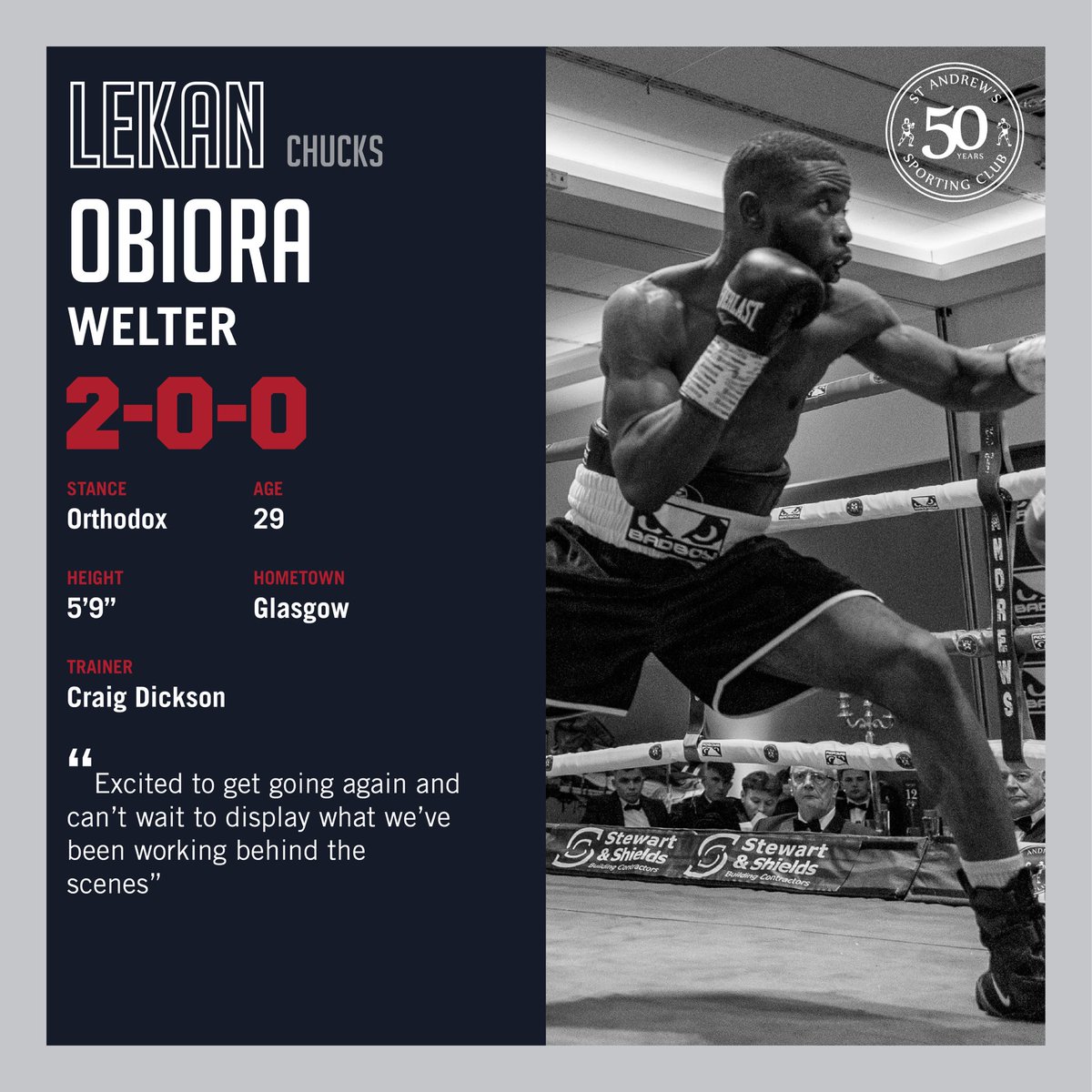 StAndrewsSC's tweet photo. FRIDAY 30th SEPTEMBER 
NORMANDY HOTEL, RENFREW

LEKAN OBIORA RETURNS ON SALTIRE SHOWDOWN

If you are interested in attending this event, tickets will be available via @Lekan_Boxer direct or please contact the office via Office@standrewssportingclub.com or 0141 810 5700

🙌🏴󠁧󠁢󠁳󠁣󠁴󠁿🥊 https://t.co/Hr6LUvryDR