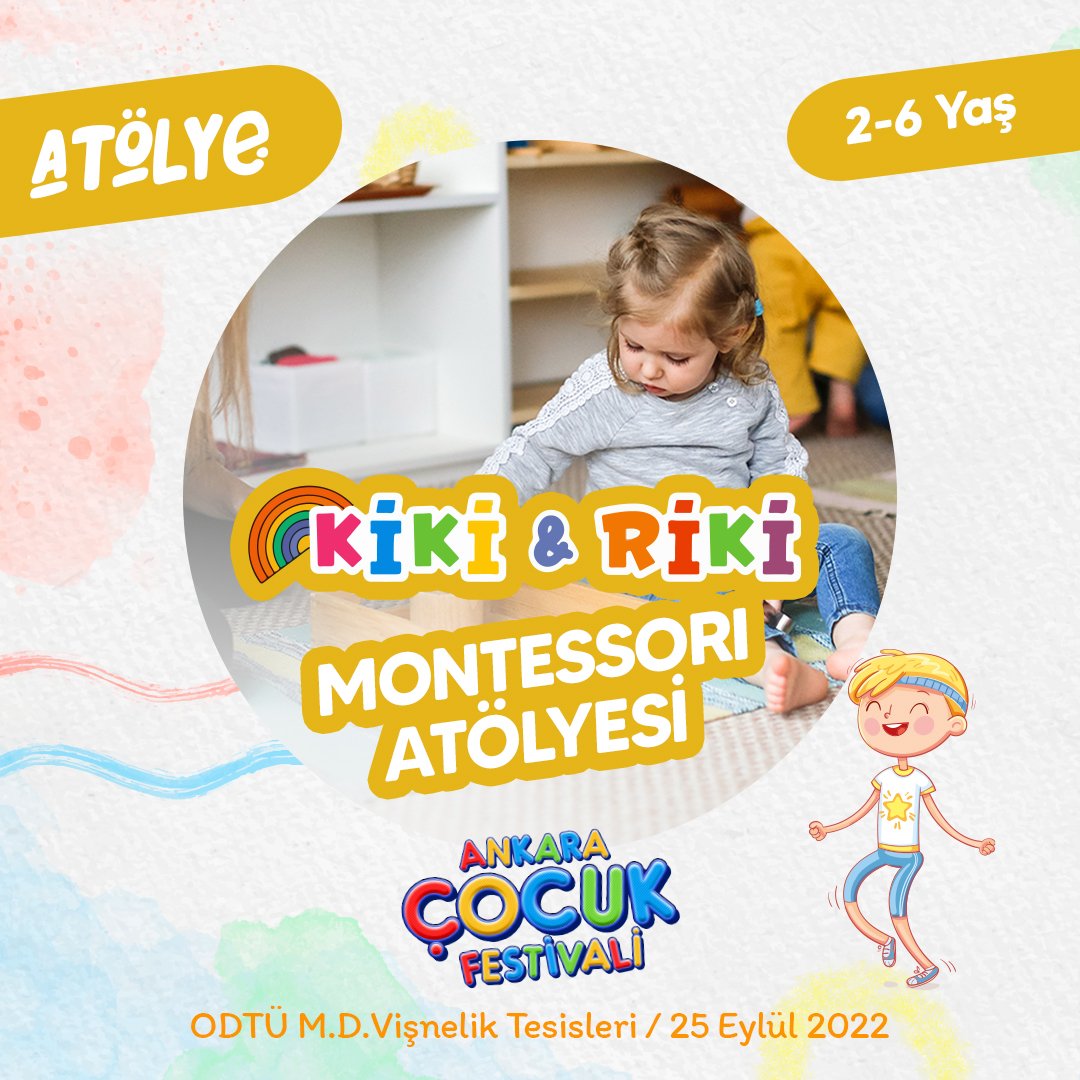 Bu atölyede çocuklar, kendi ilgi alanlarına göre yönettikleri etkinlikleri, yaşayarak öğrenecekler. Kiki &amp; Riki Montessori Atölyesi, Ankara Çocuk Festivali'nde sizi bekliyor...
🪅🧩🧸

🗓️25 Eylül / 15.00 - 15.45 
📍ODTÜ M.D. Vişnelik Tesisleri