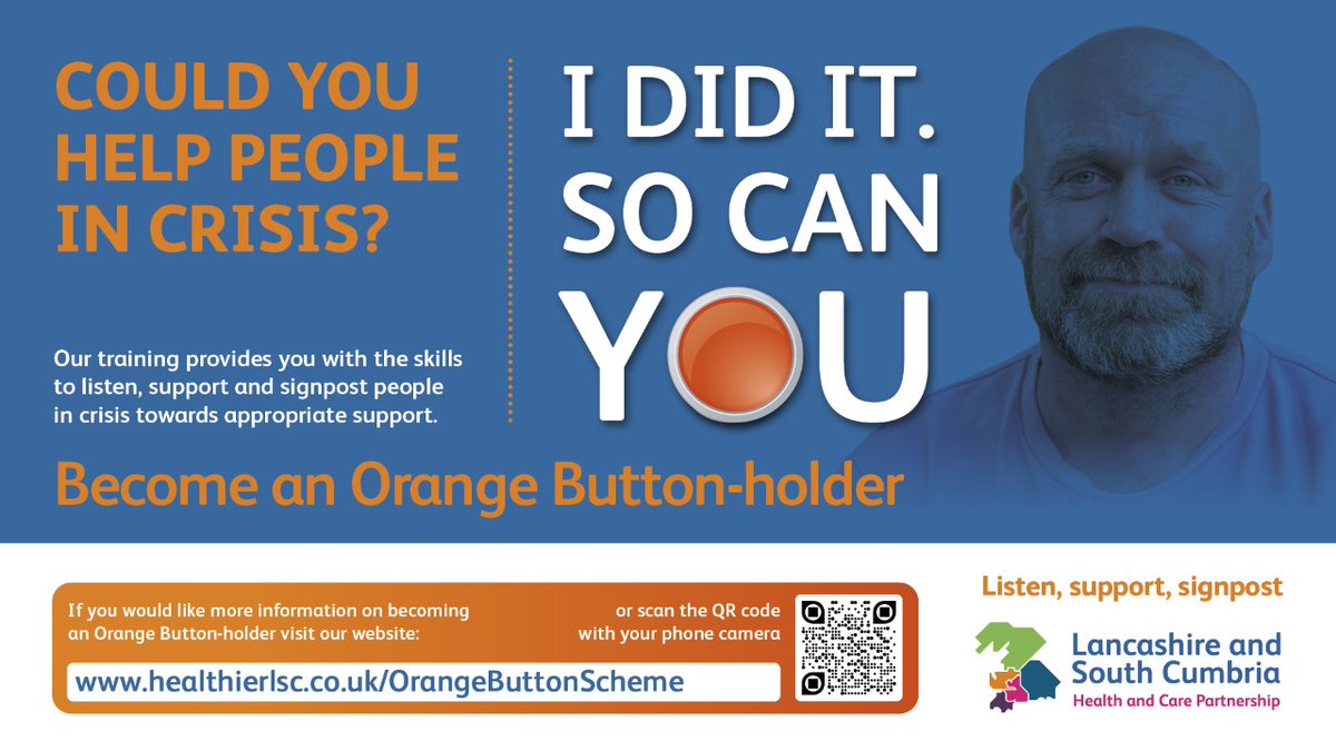 BpoolCouncil's tweet image. September is World Suicide Prevention Month. 

If you are struggling, help is available. 

🟠 Specially trained people in the community wear an Orange Button. They can be approached for support. 

Find out more here ⇢ healthierlsc.co.uk/OrangeButtonSc… 

#OrangeButtonCommunity 

(1 of 2)