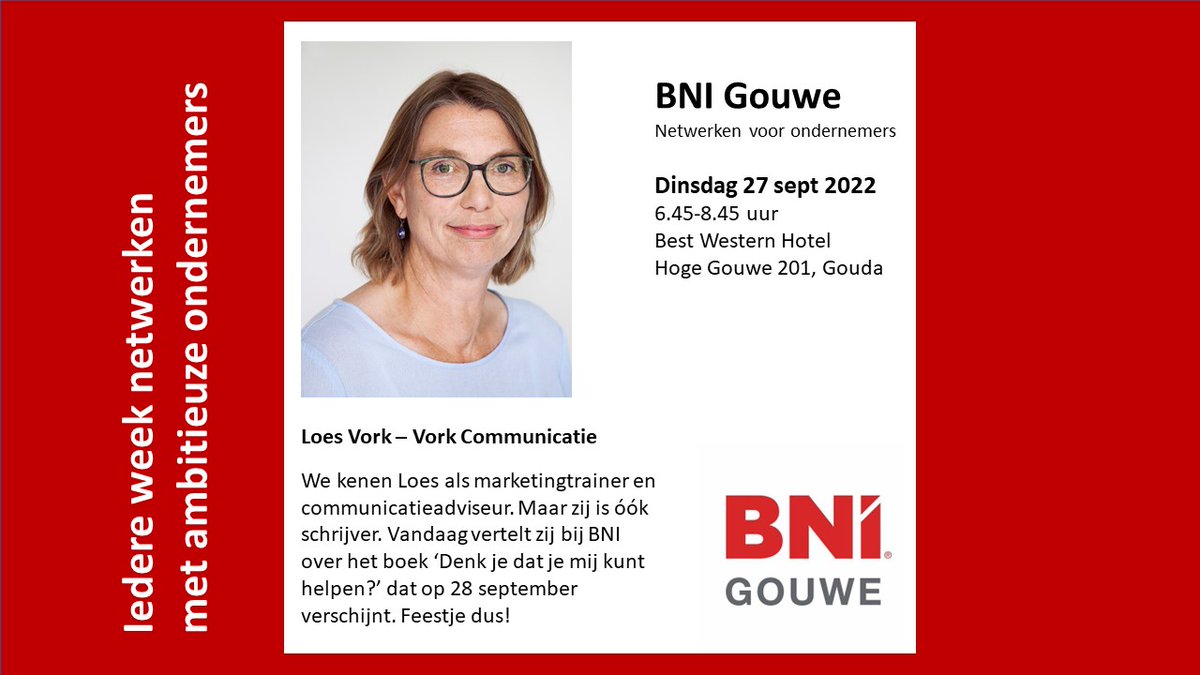 Geef @loesvork een seintje als je dinsdag vroeg op wil staan om te netwerken en naar de presentatie van Loes te luisteren. Over ondernemen, netwerken en mentale gezondheid. Presentatie boek 'Denk je dat je mij kunt helpen?'. #DenkJeDatJeMijKuntHelpen #therapie #ondernemen #zzp