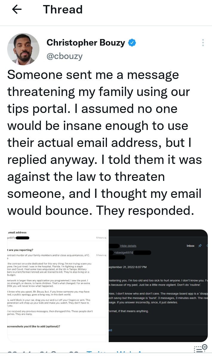 Burt6Gill's tweet photo. @Snowballing2020 @ThatUmbrella @NatetheLawyer
For the Blocked...1/2
Oh is he doing an Eve.. Faking threats.. π€¨.. π.. Victim complex.. Boo hoo Baby Bouzy.. #BouzySucks #BouzyBucks #botsentertainment #TUGSNewSite #JohnnyDeppIsALegend https://t.co/Tnww2i9N41