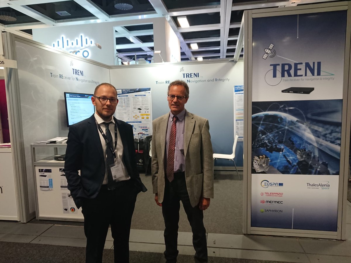 TreniProject's tweet photo. TRENI Consortium - with Train Receiver (Co-funded by EUSPA)- at InnoTrans 2022, the world’s leading trade fair for transport technology. Thales Alenia Space Italy meets national and international representatives of the business, scientific and political communities of transport. https://t.co/i3DLCp0GIy