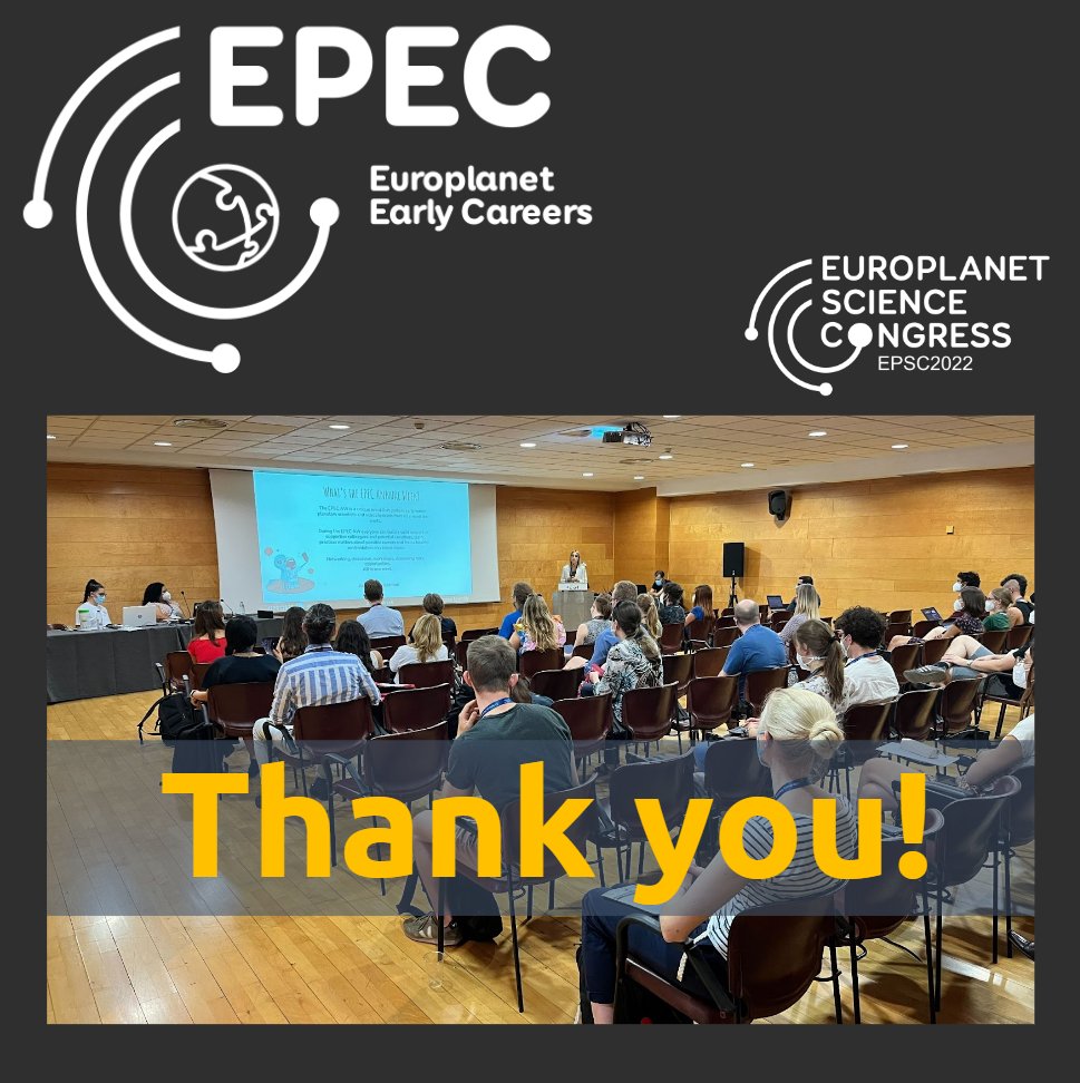 The EPEC@EPSC working group would like to thank you all, early careers, for contributing to the great time and science we shared at #EPSC2022!  We hope to see you next year 😉