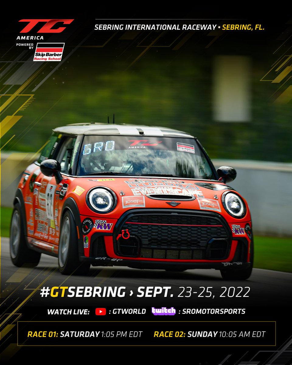 🧡💛💙❤️ look out for the “four horsemen”
🔘🍊🔘
#GTSEBRING 🧡 🤙🏼

@minijcwteam @lapmotorsports @miniusa 🇺🇸 @mini @TeamOctane 🍊@minicanada 🇨🇦 @gtworldcham @tc_america @sebringraceway 🏎🏆

#SRO #TCAMERICA #touring #car #レースカー #MINI #jcw #62 #tca #race #driver #sharetheshaka