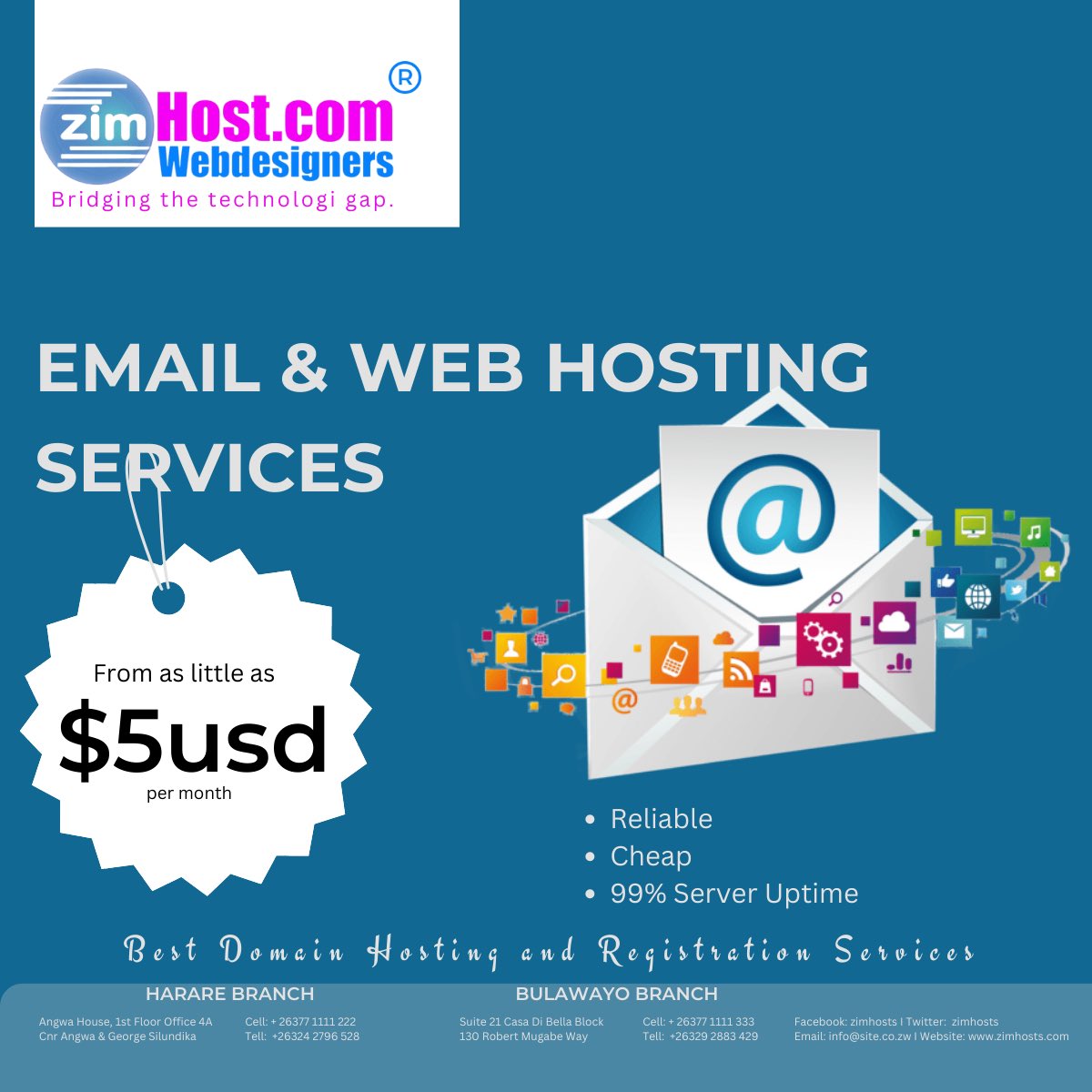 zimhosts's tweet photo. Your email address reflects your business, show the world what you’ve got. Give us a call right away to learn more about our great offers on domain hosting &amp; registration services.

#zimhosts #zimhostswebdesigners #hosting #webhosting #webdesigner #webhostingservices #domainname https://t.co/fVBuNcQXUk