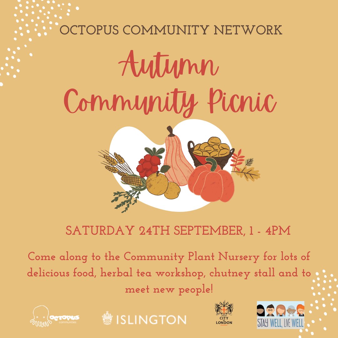 OctopusCN's tweet image. 🌟 Autumn Community Picnic tomorrow 🌟

Head over to the Plant Nursery for lunch!

#communityplantnursery #islingtonevents
