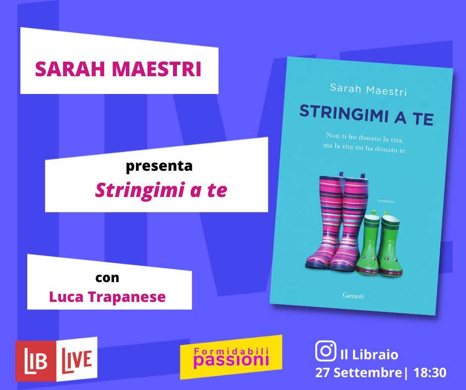 A #LibLive <a href="/MaestriSarah/">Sarah Maestri</a> ci racconta il suo nuovo #romanzo "Stringimi a te" (in libreria dal 20 settembre per <a href="/garzantilibri/">Garzanti Libri</a>) in dialogo con <a href="/LucaTrapanese4/">Luca Trapanese</a>. Vi aspettiamo il 27 settembre su Instagram in diretta! instagram.com/illibraioit/
