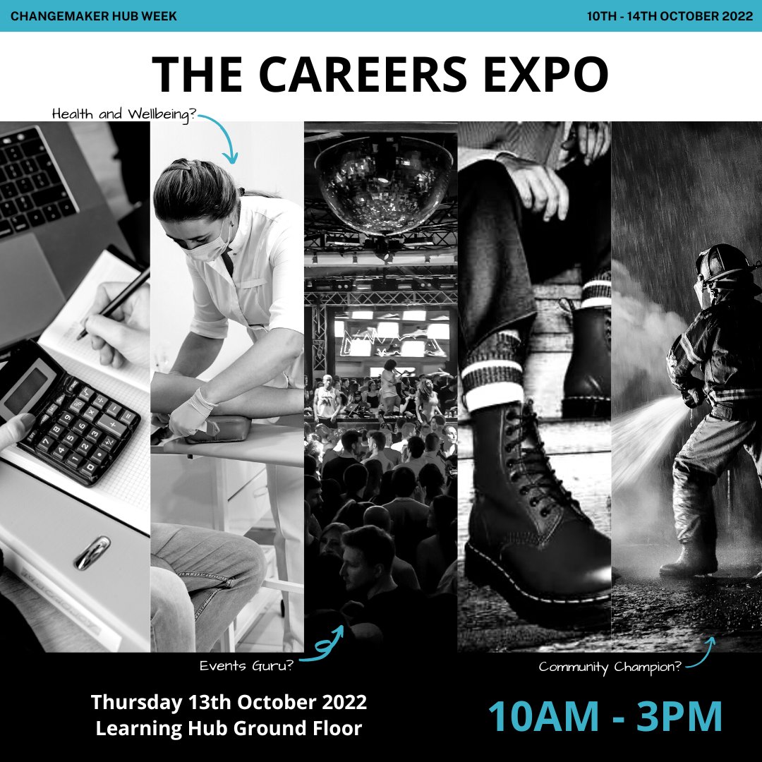 🚨CHANGEMAKER HUB WEEK ANNOUNCEMENT!🚨
The Careers Expo is a great way to meet employers &amp; discover new opportunities within a chosen industry or multiple sectors. From grad roles to placements &amp; volunteering, we have it all! #ChangemakerHubWeek22 #changemakerhub #UON