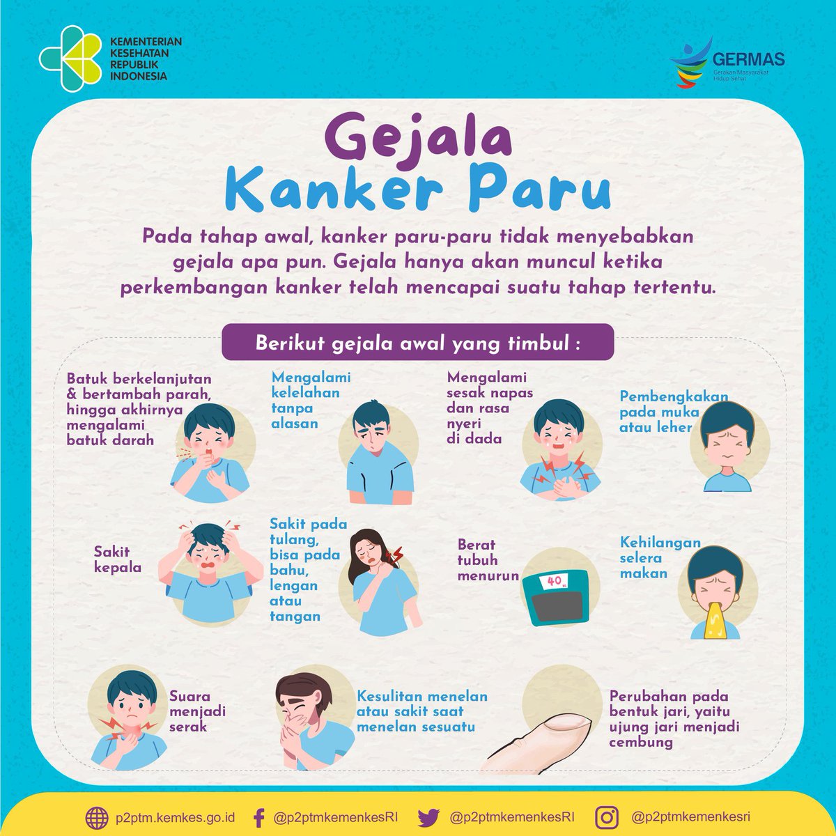 layanan_ubm's tweet photo. Apa saja gejala Kanker Paru?
.
#CERDIK #CegahPTM #DukungGERMAS #KankerParu https://t.co/N3IME3oN01