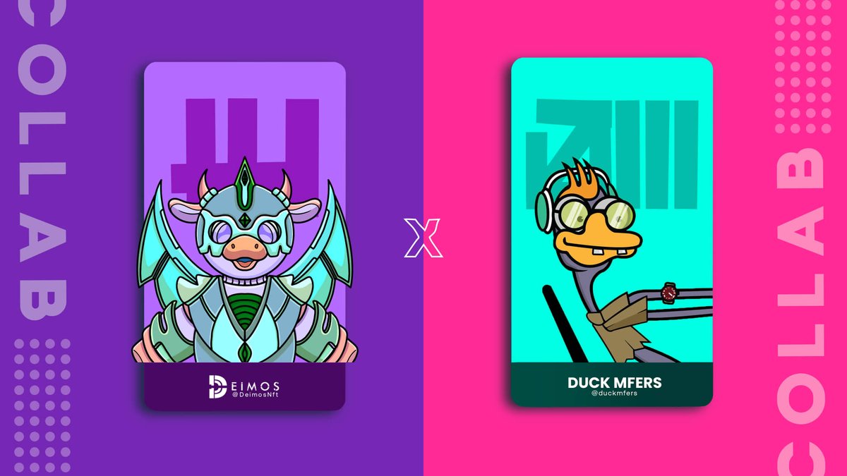 🎁Collab #WLGiveaway🎁

 Deimos 🤝 Duck mfers
 
🏆10x WL Spots <a href="/DeimosNFT/">Deimos</a>
🏆10x WL Free Mint Spots <a href="/duckmfers/">duck mfers 🔥 Free Mint 🔥 CC0 🔥 MINTING NOW</a> 

To Enter:
1. Follow <a href="/DeimosNFT/">Deimos</a> , <a href="/duckmfers/">duck mfers 🔥 Free Mint 🔥 CC0 🔥 MINTING NOW</a> 
2. RT &amp; Like
3. Tag 3 friends

Ends in 48 hrs ⏳
#NFT #NFTs #NFTdrop #NFTCommunity #Whitelist