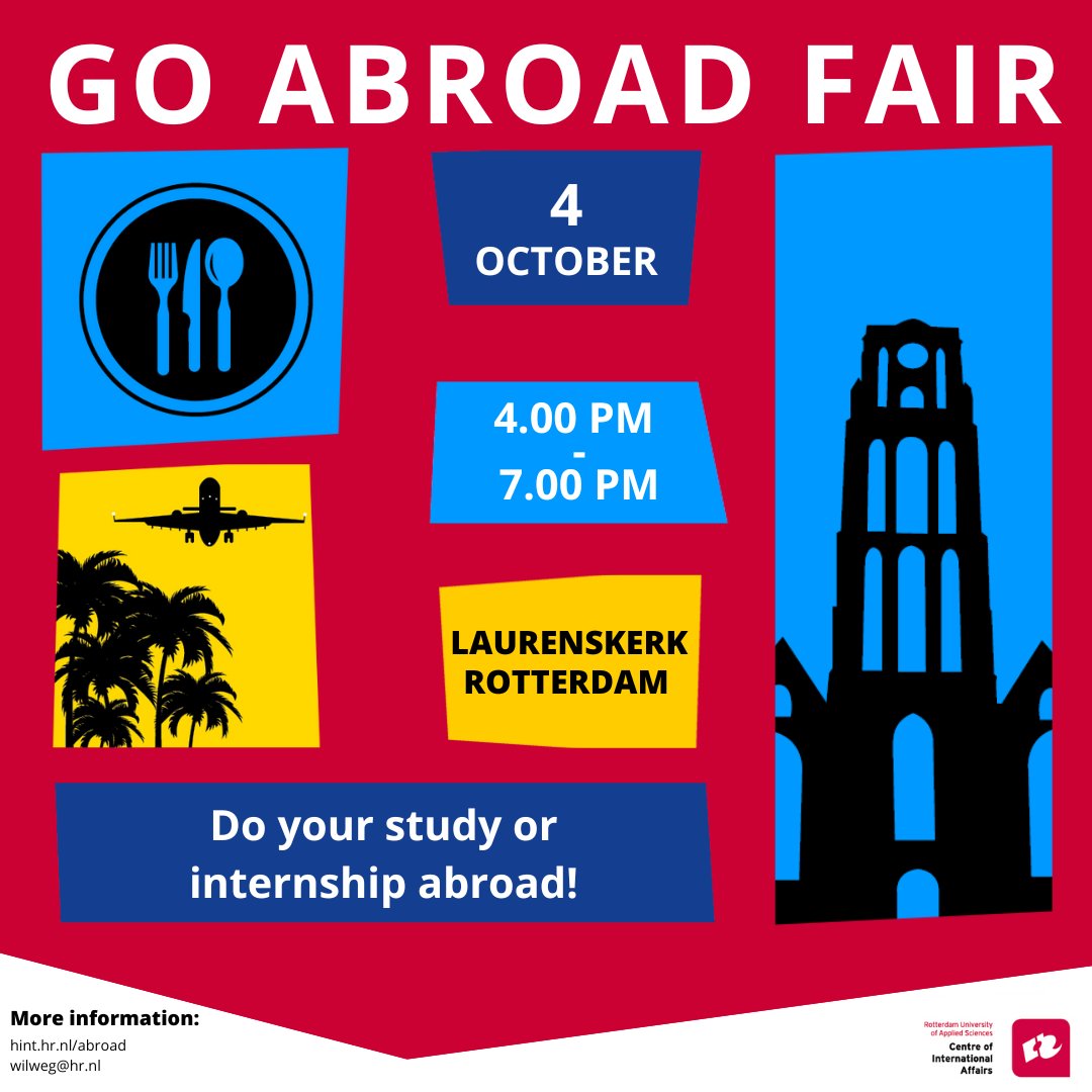 Voor je studie of stage naar het buitenland? 🌍😎🗺🎒
In oktober organiseren we de Go Abroad Fair, waar jij in contact kan komen met organisaties en diensten die je op weg helpen met jouw volgend avontuur.
Kom op 4 oktober naar de Laurenskerk en laat je inspireren!