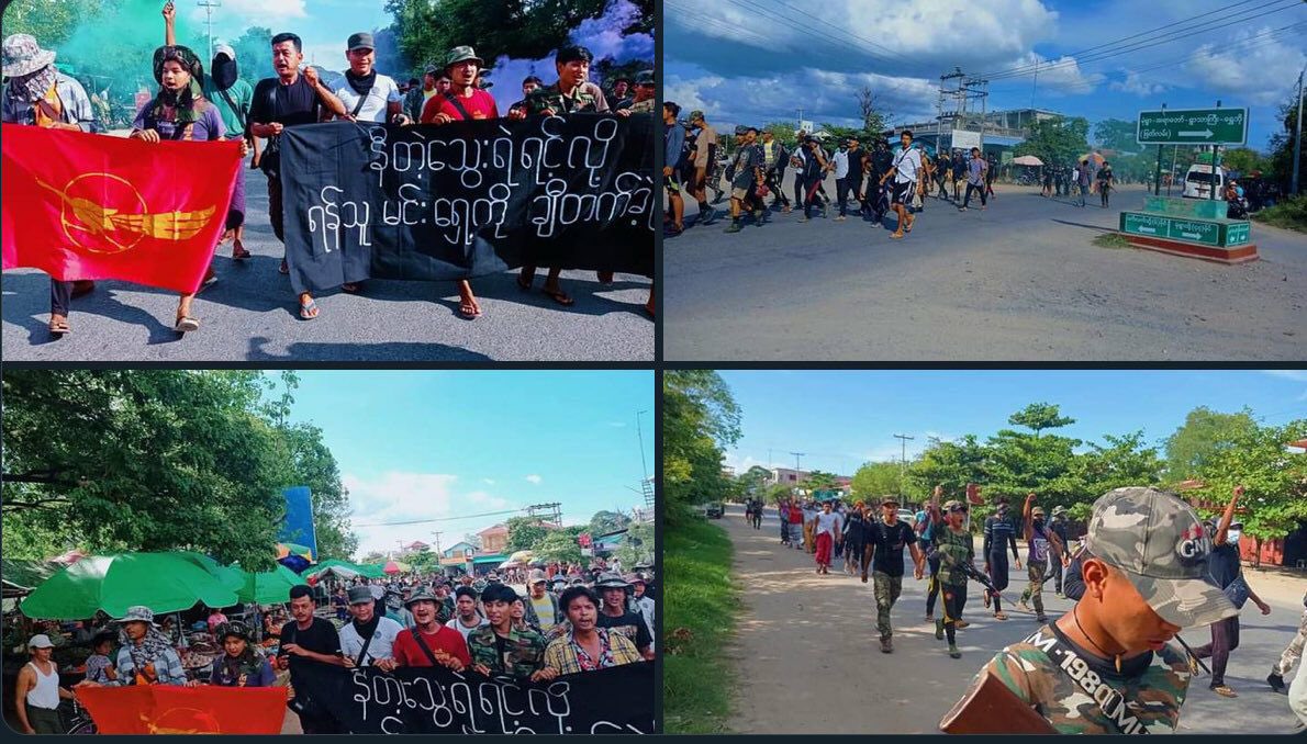 TTFR__Myanmar's tweet photo. Pro-democracy residents from Wetlet, rallied and, demonstrated a strike to stage an unrelenting protest against military dictatorship today.  #2022Sept22Coup #MyanmarLivesMatter #WhatsHappeningInMyanmar https://t.co/Pxyj3HpwNp