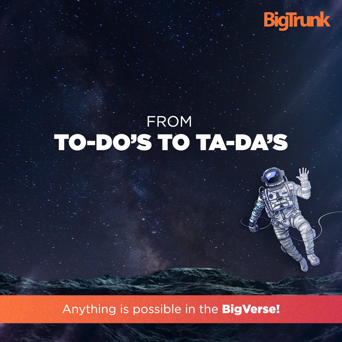 BigTrunkComm's tweet photo. Keeping it simple, keeping it real!
From things we have to do to accomplishing them at the end of the day will forever be the top-tier feeling 😌
Our collective Ta Da's is what's Making Big Happen since 2013!
#BigTrunk #MakeBigHappen #BigVerse #AgencyLife #DigitalMarketing https://t.co/SRmt6HWemP