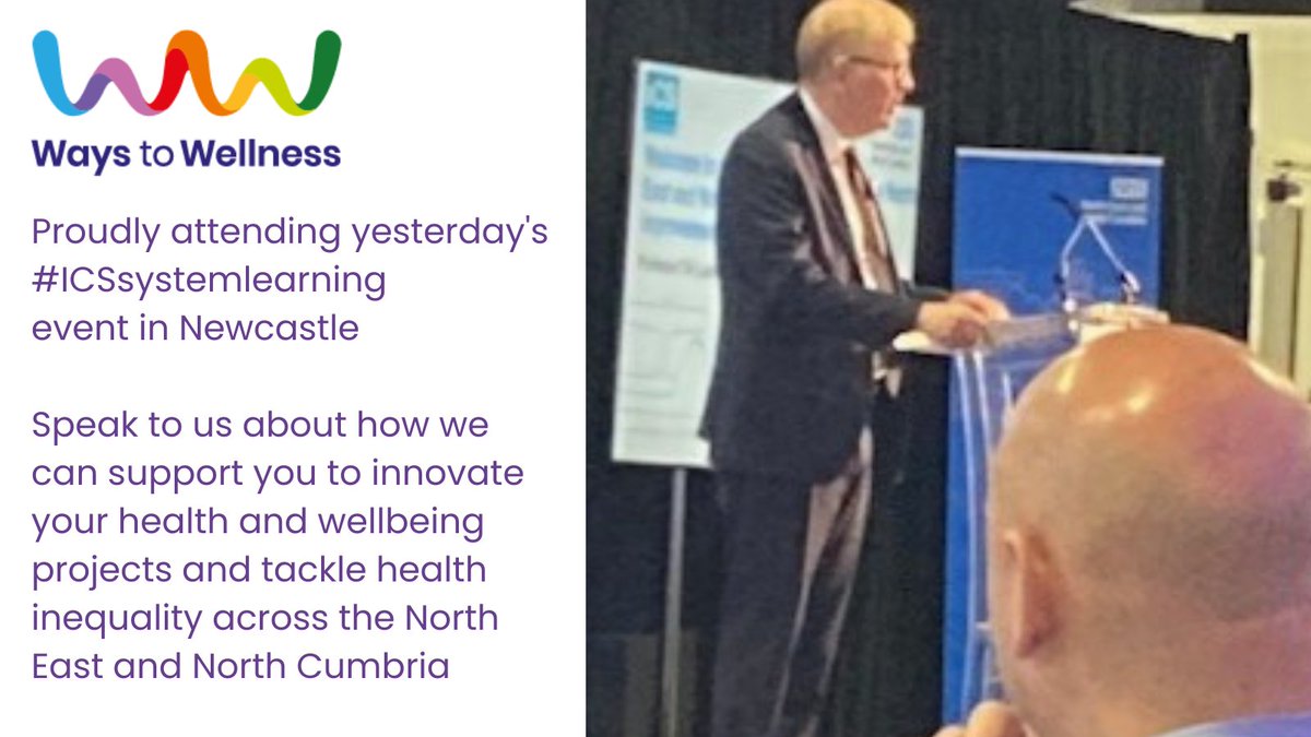 ways2wellnessUK's tweet photo. Proudly attending yesterday's #ICSsystemlearning event in #Newcastle

Speak to us about how we can support you to innovate your #health projects and tackle health inequality across the #NorthEast &amp; #NorthCumbria

@TEWV @NENC_NHS @NCICNHS @NHSEnglandNorth @NHSNewcGhead @NHSEngland https://t.co/Nun1tEjdqR